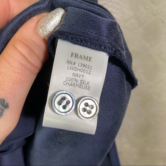 Frame blue silk navy sleeveless shirt dress button down - Picture 6 of 11